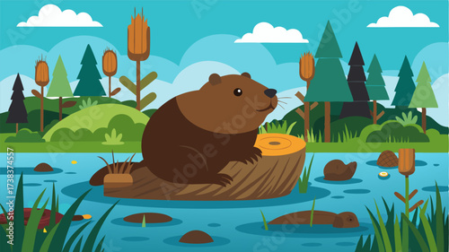 Ast the reeds a busy beaver has constructed an impressive dam creating a bustling ecosystem for a variety of plants and animals.