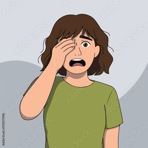 Scared young woman covering her eye with hand vector illustration