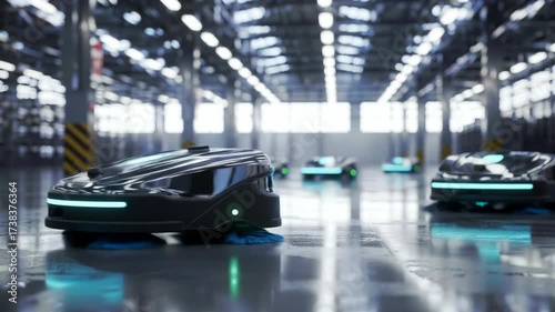Automated cleaning robots working in large warehouse floor
