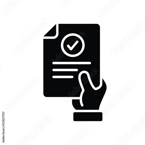 Hand holding approved document with checkmark symbol for confirmation and agreement - Vector illustration logo template