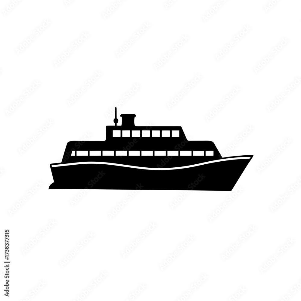 Obraz premium Silhouette of a passenger ship on the sea on transparent background