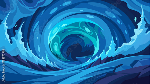 Deep blue hues swirl within the walls giving the illusion of a frozen ocean captured in time.