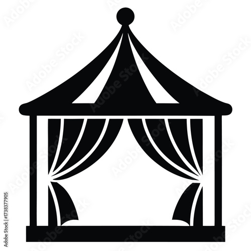 gazebo with drapes vector icon  on white backgroun