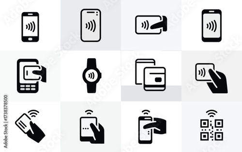 Collection of icons representing contactless payment methods and technologies