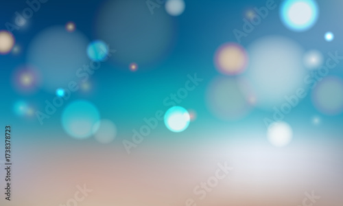Summer bokeh background with soft light circles in blue and beige gradient, abstract vector design for seasonal template and festive concept