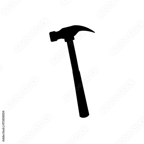 Silhouette of a standard claw hammer tool on transparent background