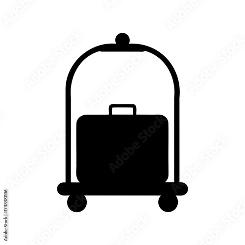 A black silhouette of a luggage cart with a suitcase on it
