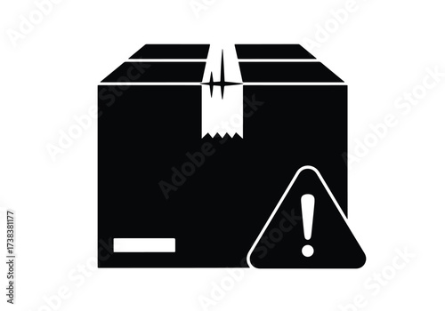 Warning symbol on shipping box icon for package hazard or alert notification - Vector illustration logo template