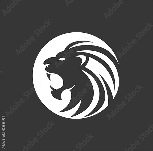 Aggressive lion head roaring vector icon on black, suited for esports, teams, or heroic logo designs.