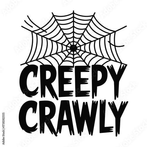 Spooky Season Graphic with Spiderweb and Creepy Crawly Text, Perfect for Halloween and Themed Parties