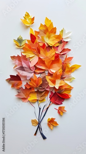 autumn leaves on wet colored paper.