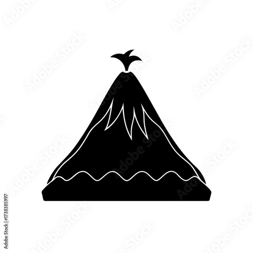 Silhouette of a volcano with lava flowing on transparent background