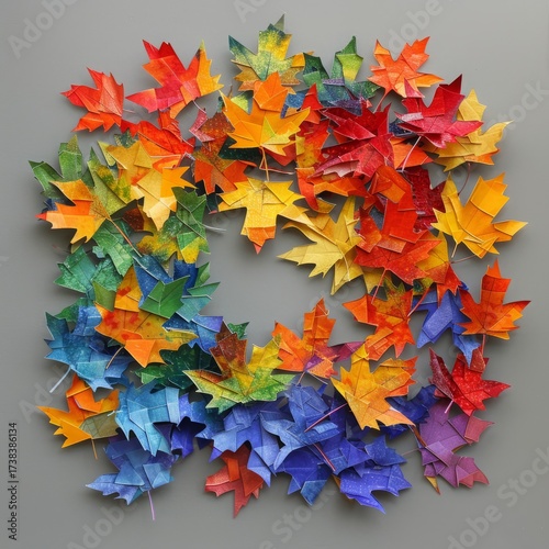 autumn leaves on wet colored paper.