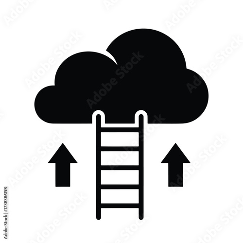 Cloud computing ladder symbolizing growth success and reaching new heights - Vector illustration logo template