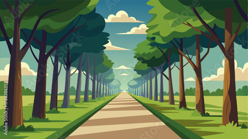 A secluded lane lined with tall swaying trees that create a canopy overhead.
