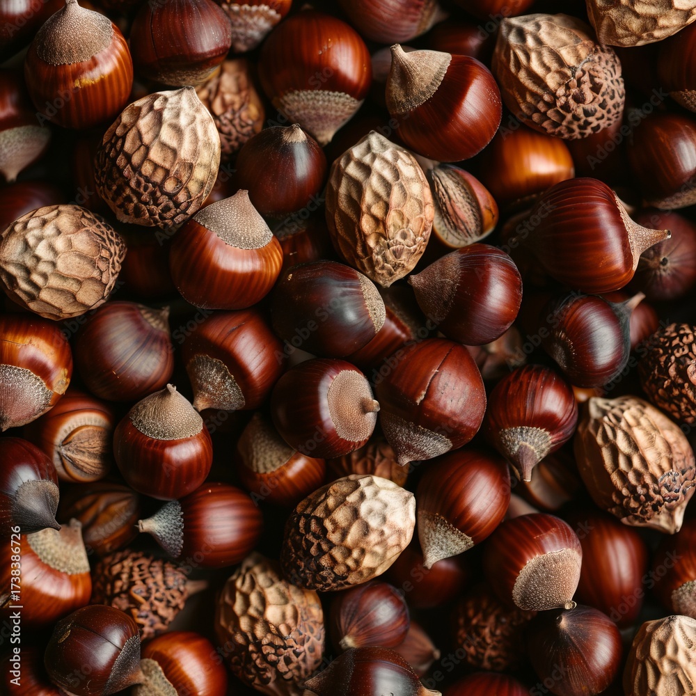 Obraz premium background of chestnuts, acorns.