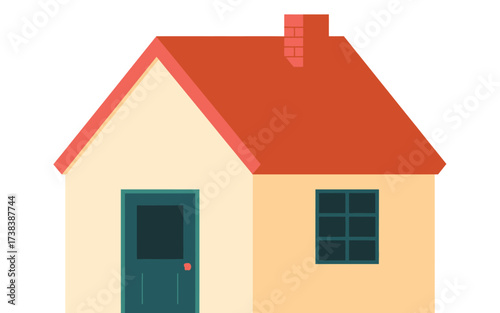 Simple stylized illustration of a small house with red roof and chimney
