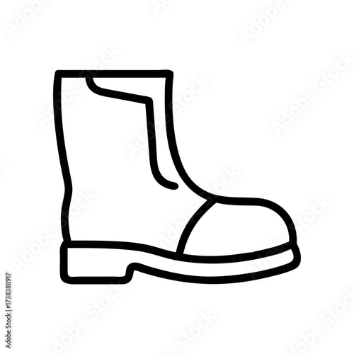 Illustration of a single work boot with a thick sole and a reinforced toe cap on a white background on transparent background silhouette