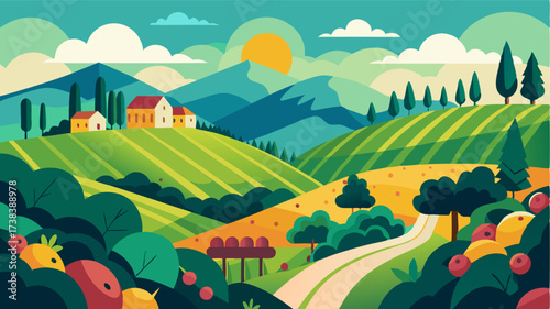 A vision of abundance verdant hills adorned with lush vineyards their fruitful bounty a testament to the beauty and productivity of the land.