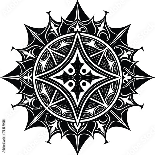 Intricate black and white gothic ornamental flourish design with elegant scrollwork and victorian motifs