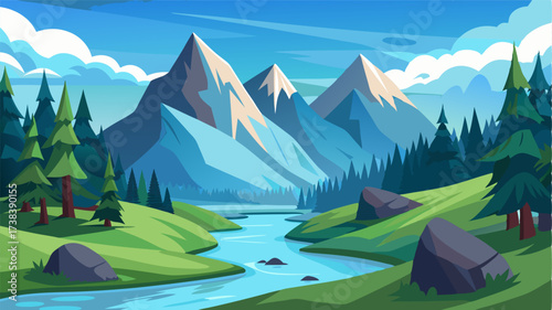 A secluded spot by a crystal clear stream with majestic mountains towering in the distance.