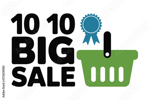 Exciting big sale event with shopping basket and award ribbon for promotions