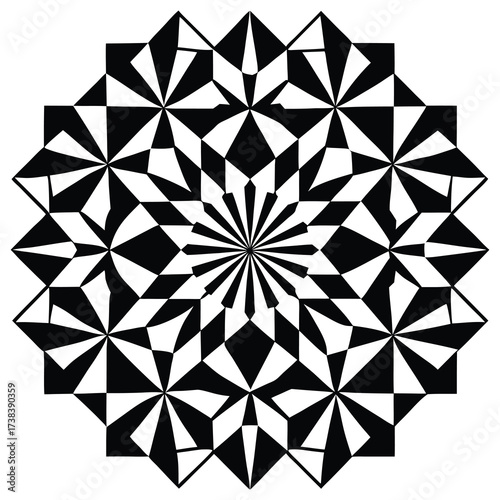 Abstract geometric pattern with seamless tiling in black and white with vibrant color accents