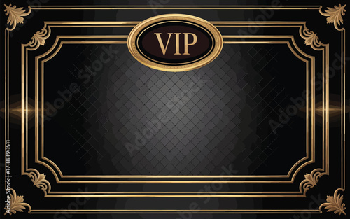 Elegant black and gold vip frame with ornate details and textured background