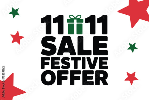 Festive 11.11 sale with stars and gift box for holiday shopping
