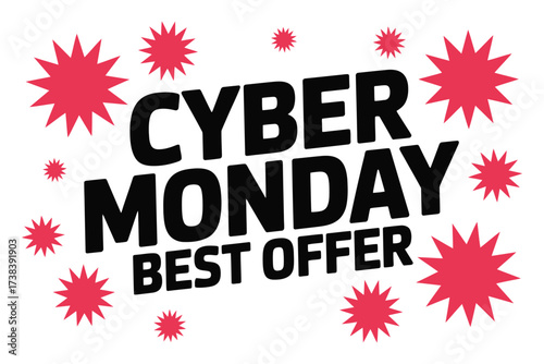 Cyber Monday Best Offer with vibrant starbursts celebrating online shopping deals