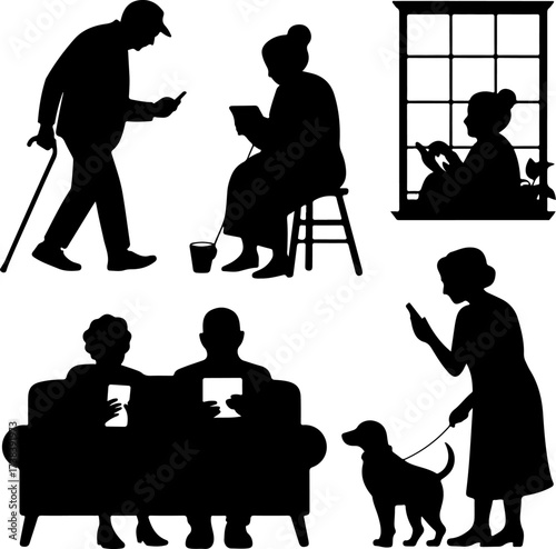 Seniors Enjoying Digital Devices  Autumn Edition Vector Bundle