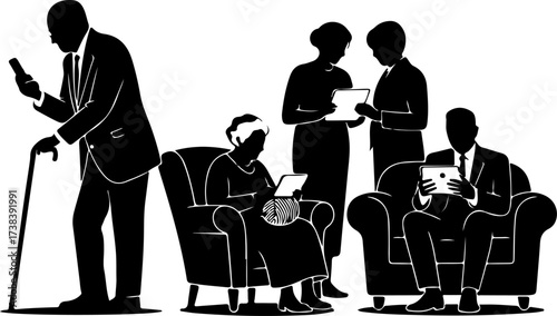 Seniors Enjoying Digital Devices  Autumn Edition Vector Bundle