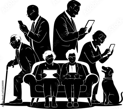 Seniors Enjoying Digital Devices  Autumn Edition Vector Bundle