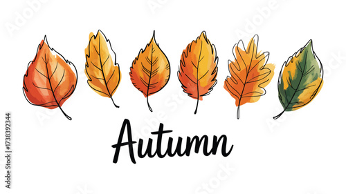 Watercolor autumn leaves collection with the word autumn