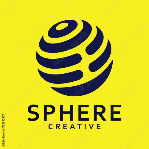 Abstract swirl globe logo modern spherical vector emblem on yellow