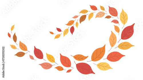Autumn leaves forming a swirling decorative border on a white background