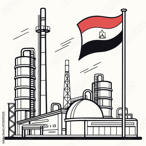 Industrial complex with egyptian flag waving proudly representing national industry and economic growth