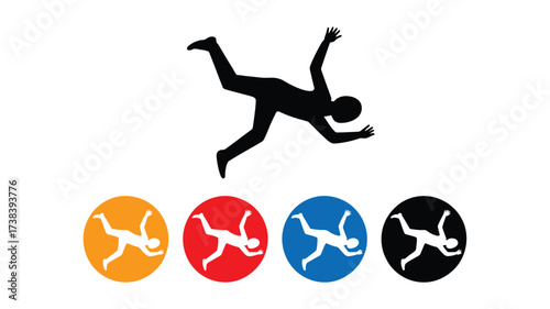 Silhouette of a person falling with colorful olympic style rings below