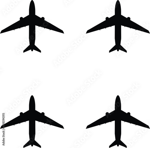 Premium vector set  of silhouettes of airplanes in a grid formation. 