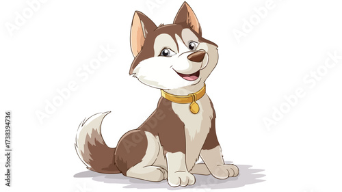 Adorable Cartoon Husky Puppy in Brown and White Fur