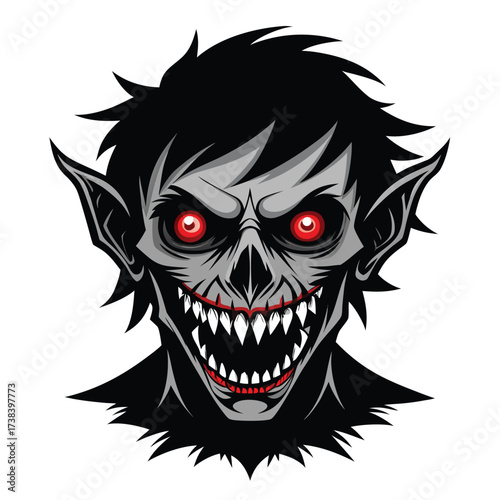 Fearsome vampire monster with sharp teeth and glowing red eyes illustration