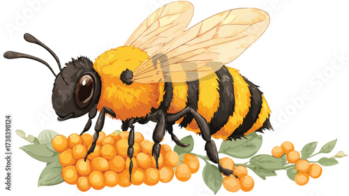 Busy Bee Collecting Sweet Honey - Cartoon Vector Illustration for Designs