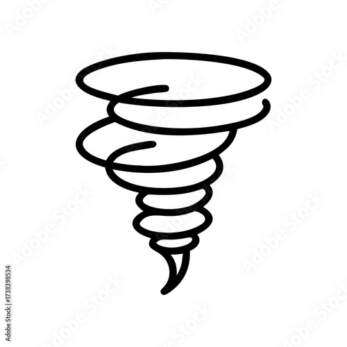 Illustration of a tornado with swirling lines depicting wind and atmospheric disturbance in black outline on transparent background silhouette