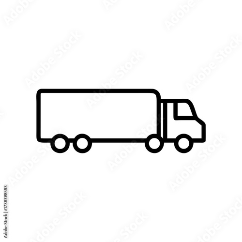 Illustration of a delivery truck with a box trailer and cab in a simple black outline design style image on transparent background silhouette