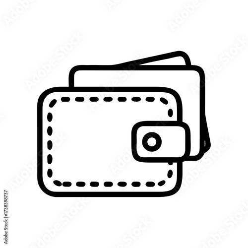 Illustration of a closed wallet with a dotted border and cards sticking out from the top side shown on transparent background silhouette