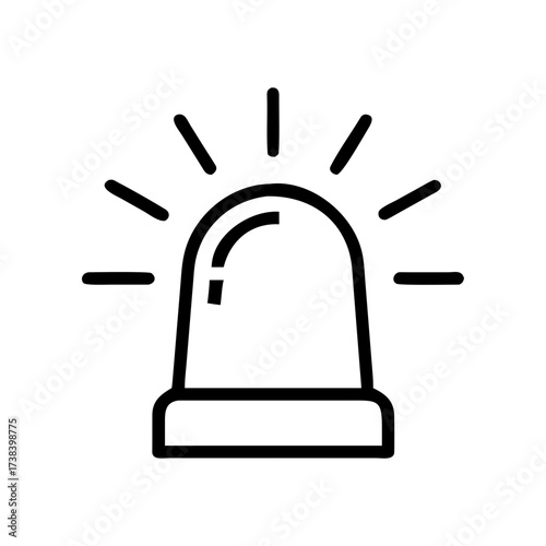 Illustration of an emergency siren with radiating lines in a simple black and white outline style on transparent background silhouette