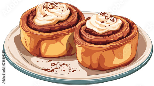 Delicious Cinnamon Rolls Food Vector Image with Outline