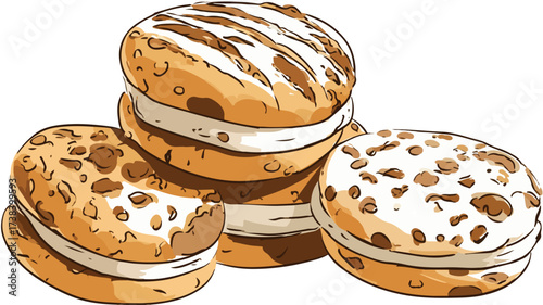 Delicious Cookies Food Vector Illustration with Outline in 3D Isometric Style