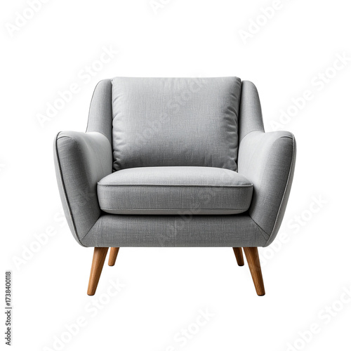 Modern Minimalist Armchair with Wooden Legs, Front View, Isolated PNG