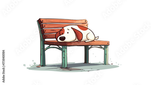 Vector Illustration of Cute Sad Dog on Bench - Emotional Pet Artwork